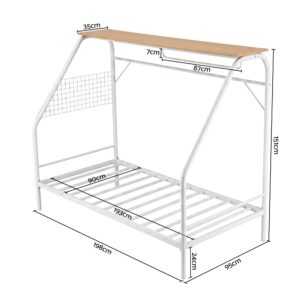Artiss Single House Bed Frame Metal Canopy Bed Storage Shelf For Kids White Product Image