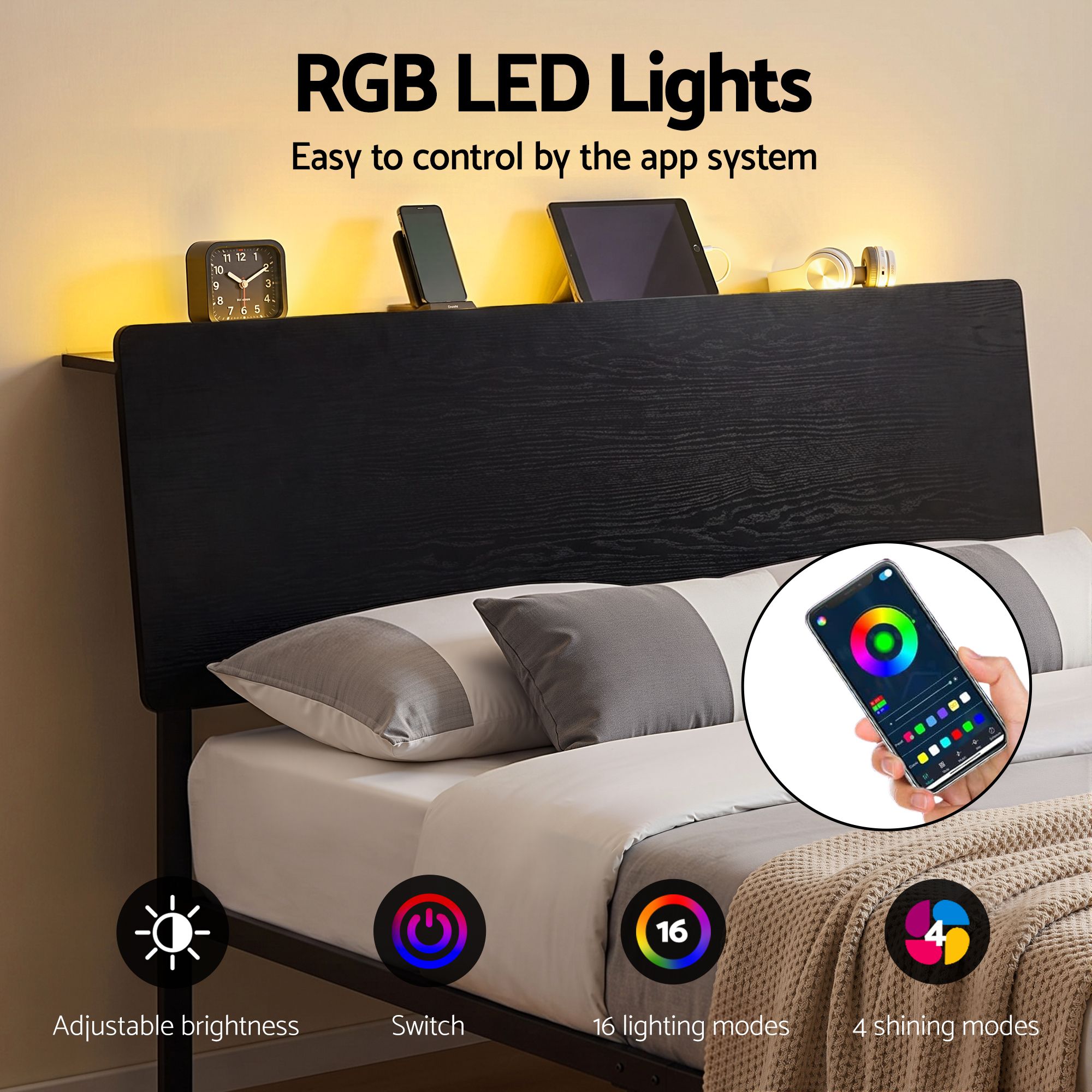 Artiss Queen Led Bed Frame With Charging Station – Sumo Deals Artiss Bed Frame Queen Size Led Metal Bed Base With Charging Station Lan Product Image