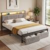 Artiss Metal Bed Frame Queen Size LED Charging Station 2 Drawers product image