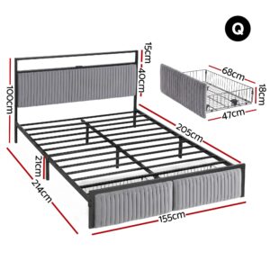 Artiss Metal Bed Frame Queen Size Led Charging Station 2 Drawers Product Image
