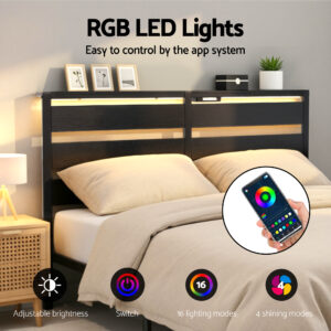 Artiss Bed Frame Queen Size Led Metal Bed Base With Charging Station Product Image