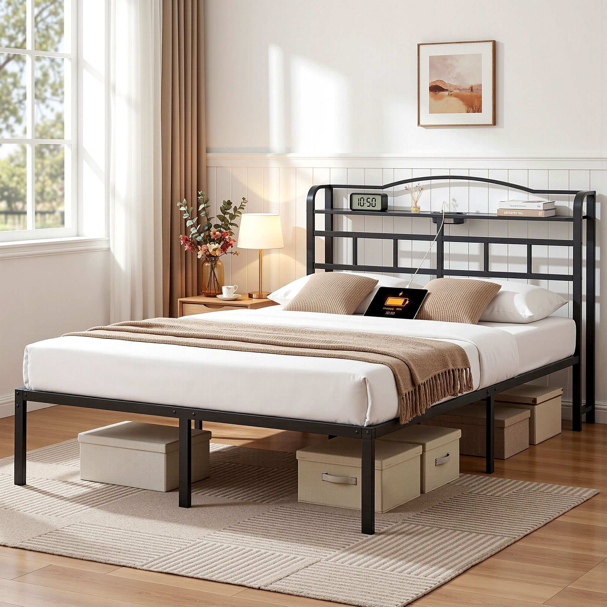 Artiss Double Bed Frame With Charging Station – Sumo Deals Artiss Bed Frame Double Size With Charging Station Wave Product Image