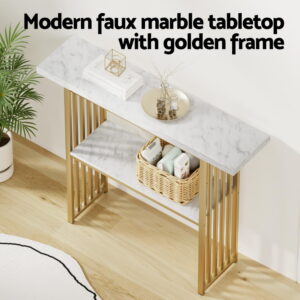 Artiss Console Table Marble Effect White&Amp;Gold Product Image