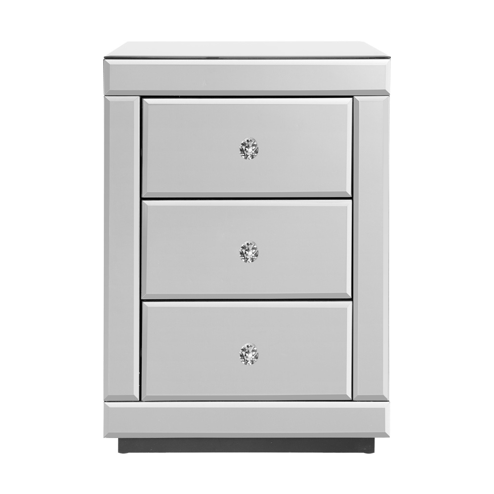 Artiss Presia Mirrored Bedside Table Set (2) – Sumo Deals Artiss Set Of 2 Bedside Table 3 Drawers Mirrored Glass - Presia Silver Product Image