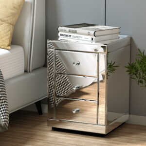 Artiss Set of 2 Bedside Table 3 Drawers Mirrored Glass - PRESIA Silver product image