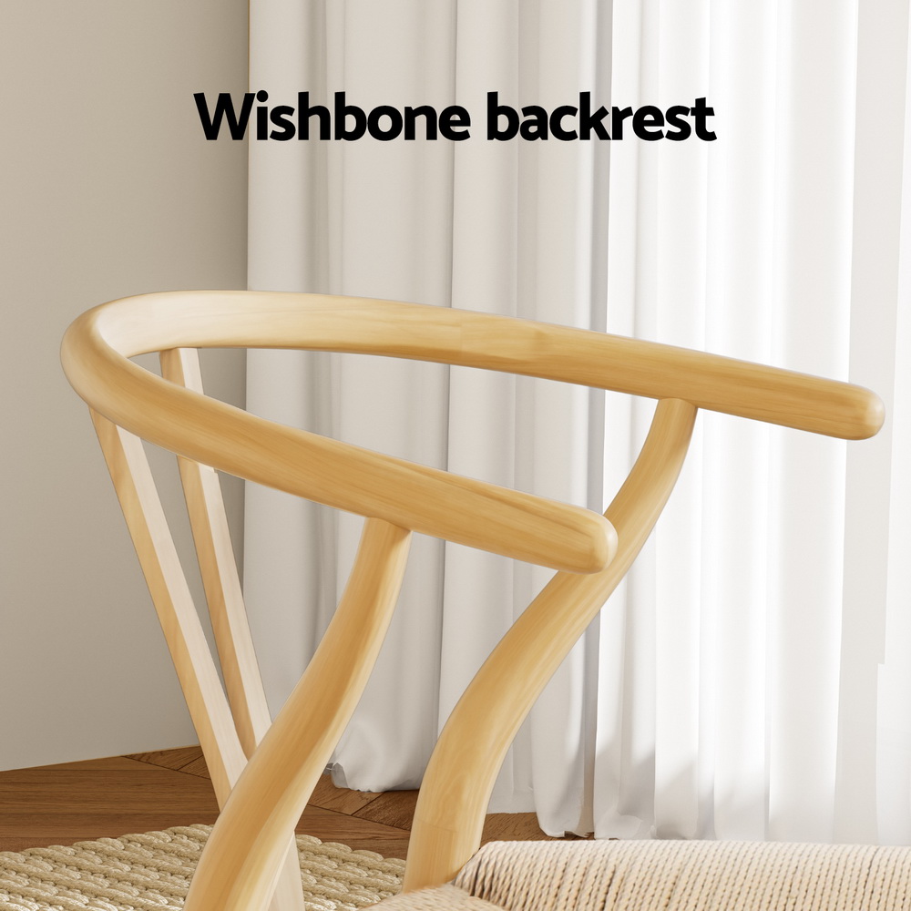 Artiss Wishbone Dining Chair | Wooden Rattan Seat – Sumo Deals Artiss Dining Chair Wooden Rattan Seat Wishbone Back Product Image