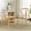 1 Set of 2 Artiss Dining Chairs Wooden Rattan Seat Wishbone Back product image