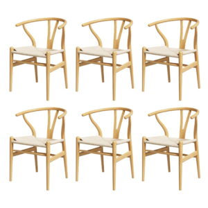 1 Set of 6 Artiss Dining Chairs Wooden Rattan Seat Wishbone Back product image