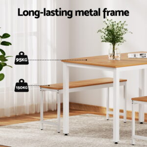 Artiss Dining Table And Chairs Set 3Pcs Metal Desk Bench Sets Kitchen Furniture Product Image