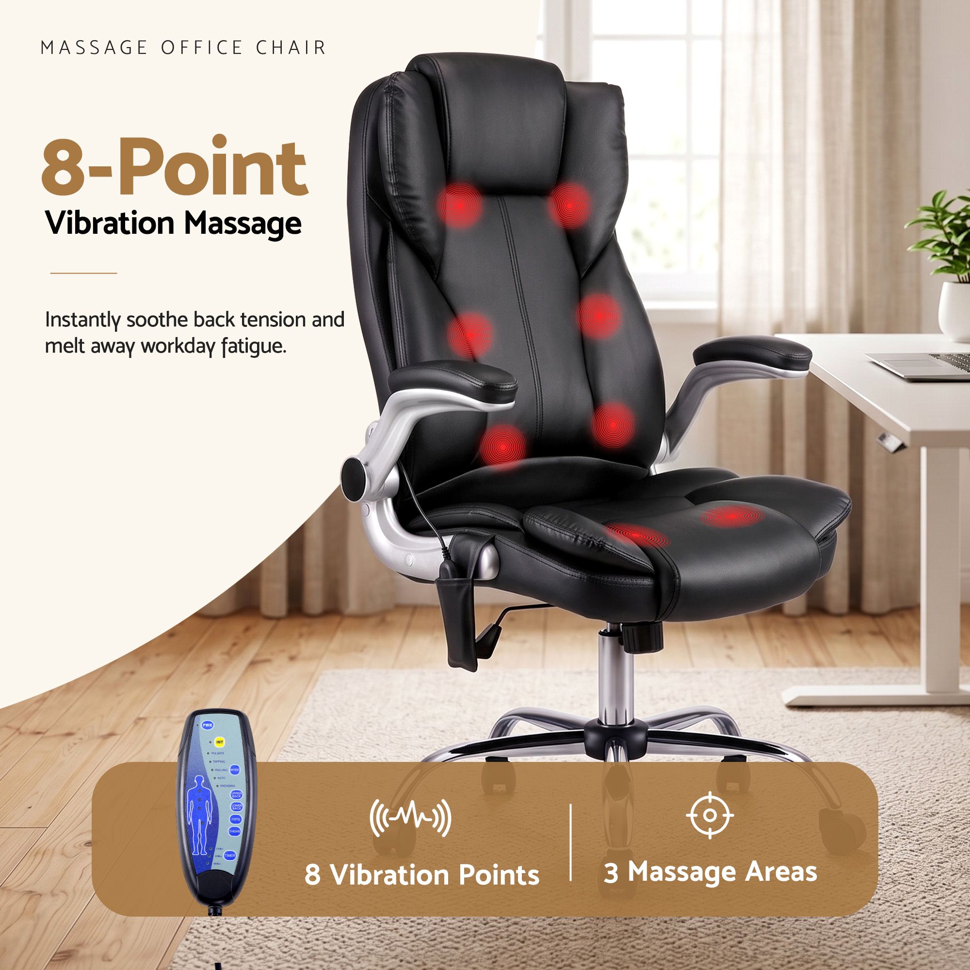 Artiss 8-Point Massage Office Chair | Black Pu Leather – Sumo Deals Artiss 8 Point Massage Office Chair Pu Leather Black Product Image