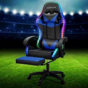 Artiss 6 Point Massage Gaming Office Chair 7 LED Footrest Blue product image
