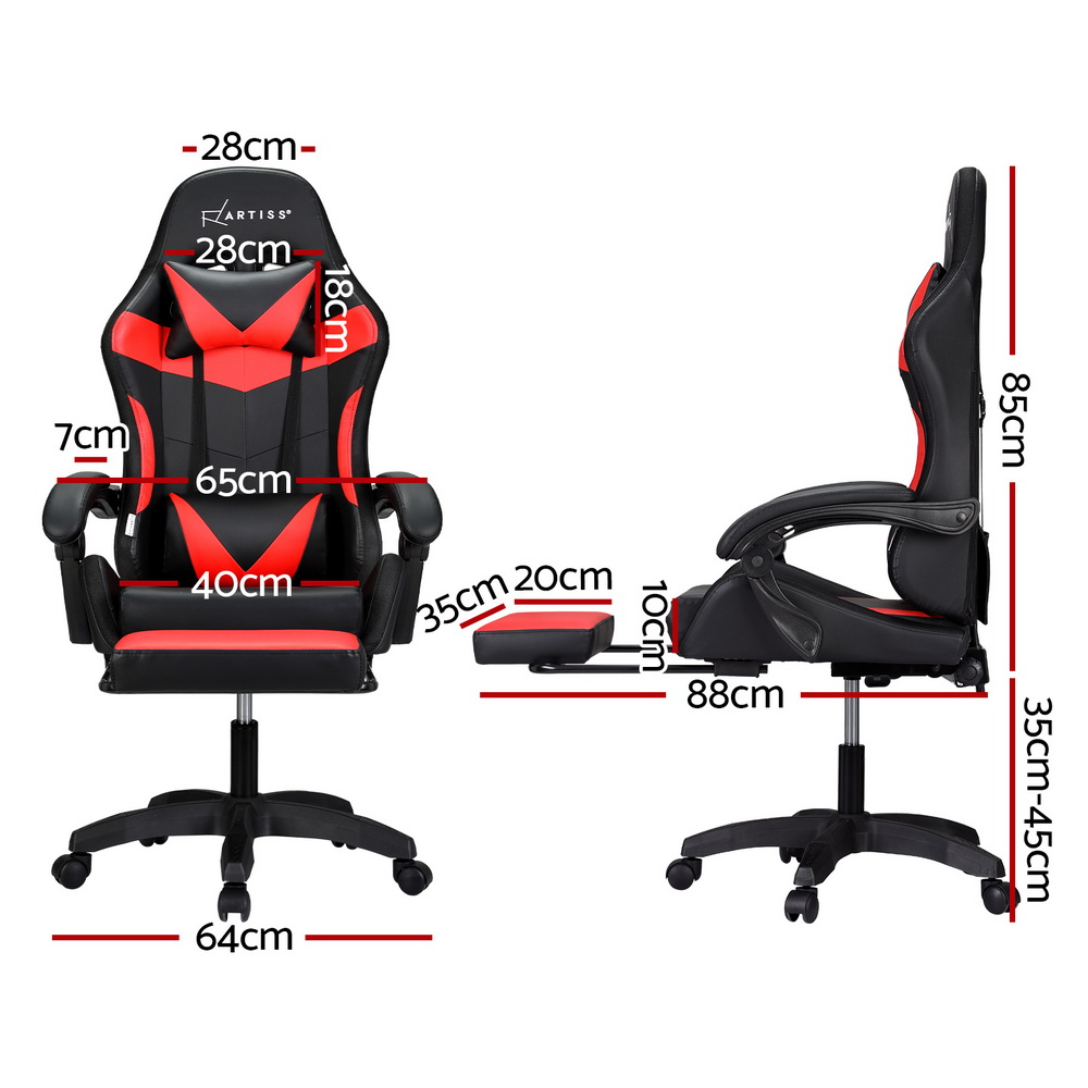 Artiss 6-Point Massage Gaming Chair With Led &Amp; Footrest – Sumo Deals Artiss 6 Point Massage Gaming Office Chair 7 Led Footrest Red Product Image