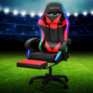 Artiss 6 Point Massage Gaming Office Chair 7 LED Footrest Red product image