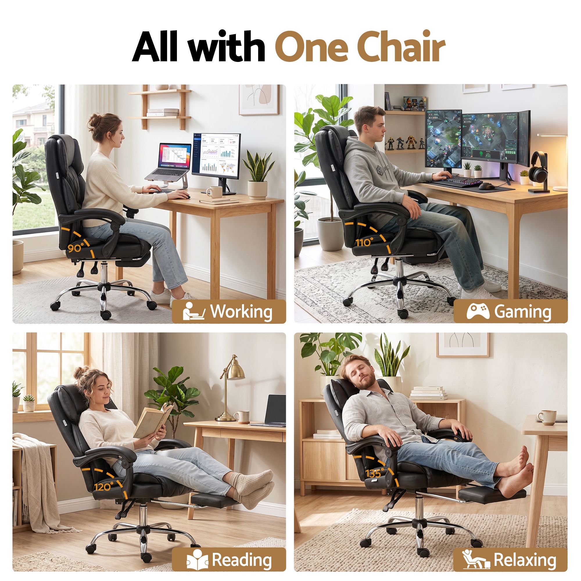 Artiss Executive Office Chair With Footrest, Black – Sumo Deals Artiss Executive Office Chair Leather Footrest Black Product Image