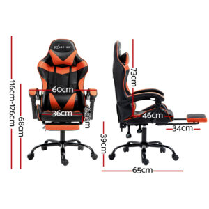Artiss Gaming Office Chair With Footrest - Orange – Sumo Deals Artiss Gaming Office Chair Executive Computer Leather Chairs Footrest Orange Product Image