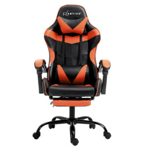 Artiss Gaming Office Chair With Footrest - Orange – Sumo Deals Artiss Gaming Office Chair Executive Computer Leather Chairs Footrest Orange Product Image