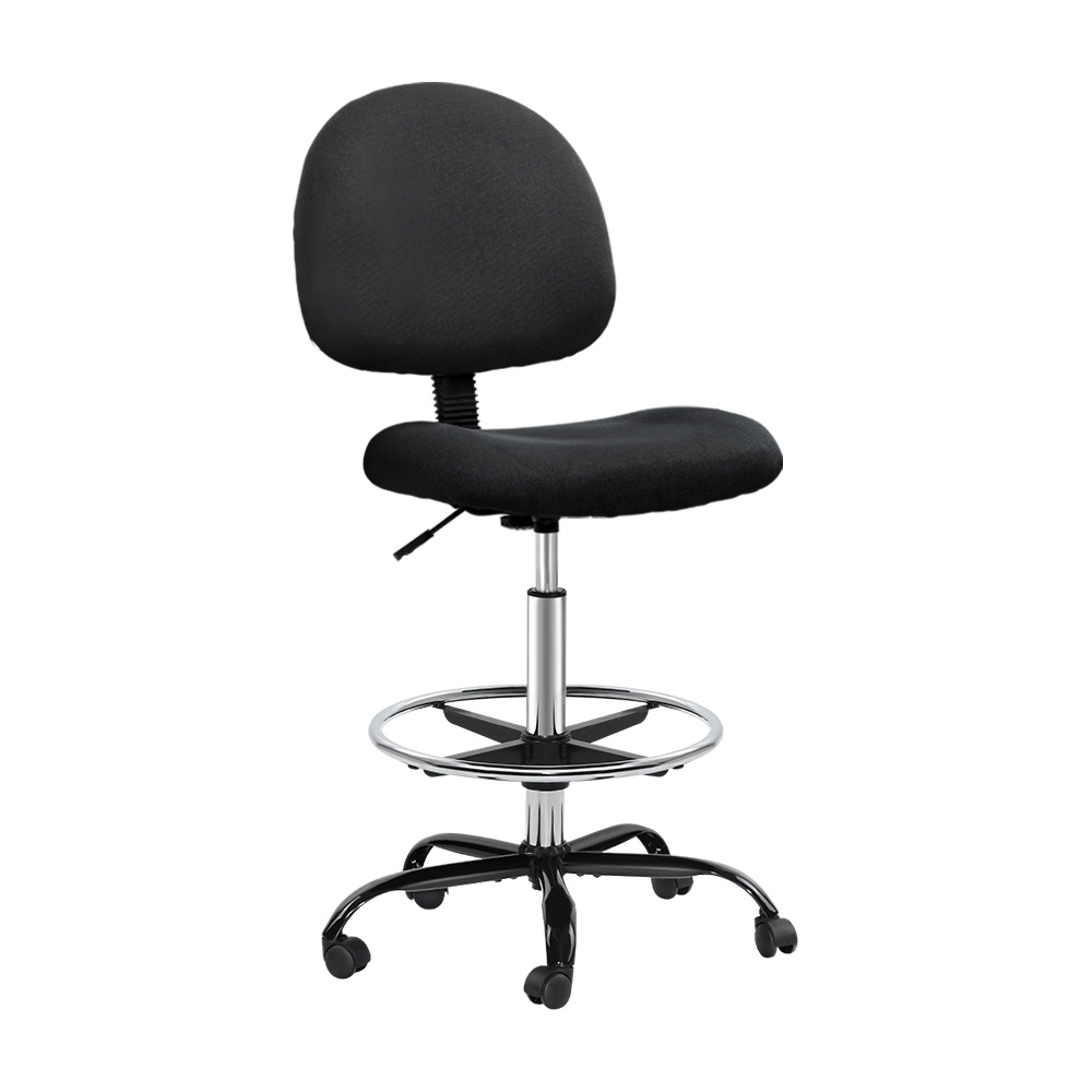 Artiss Drafting Chair Fabric Stool Black – Sumo Deals Artiss Office Chair Drafting Stool Fabric Chairs Black Product Image