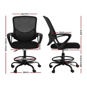 Artiss Office Chair Drafting Stool Mesh Chairs Black Product Image
