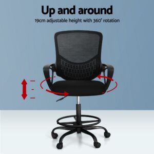 Artiss Office Chair Drafting Stool Mesh Chairs Black Product Image