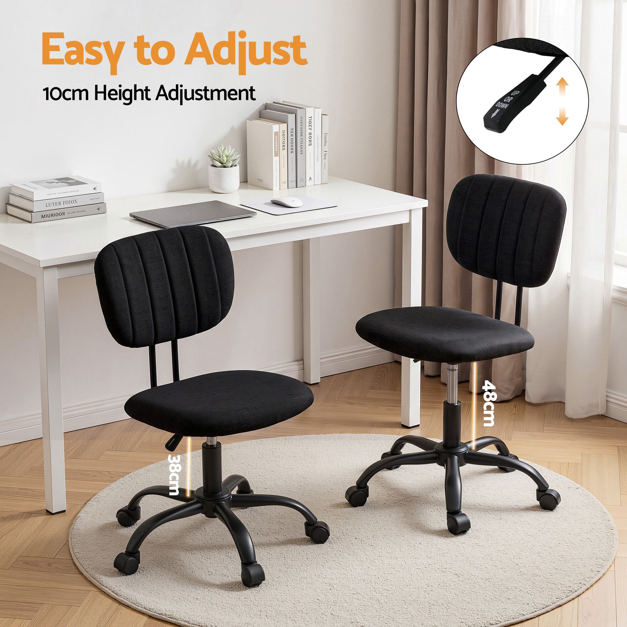 Artiss Armless Office Chair | Ergonomic Swivel Desk Chair – Sumo Deals Artiss Armless Office Chair With Wheels, Ergonomic 360° Swivel Home Office Desk Chair, Height Adjus Product Image