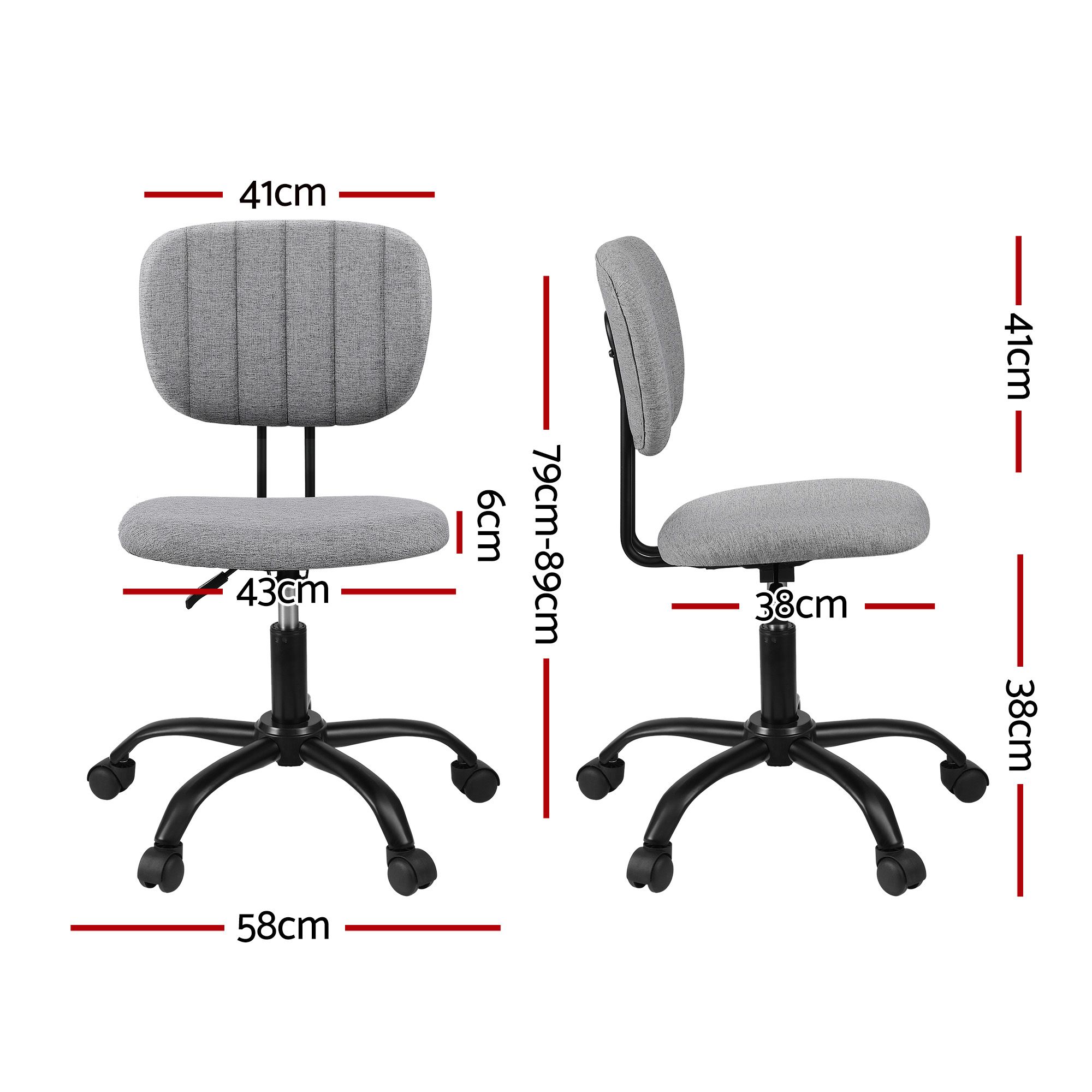 Artiss Armless Office Chair | Grey Fabric Swivel – Sumo Deals Artiss Armless Office Chair With Wheels, Ergonomic 360° Swivel Home Office Desk Chair, Height Adjus Product Image