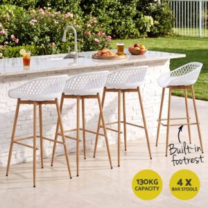 Gardeon 4-Piece Outdoor Bar Stools White – Sumo Deals Gardeon 4-Piece Outdoor Bar Stools Plastic Metal Dining Chair Balcony White Product Image