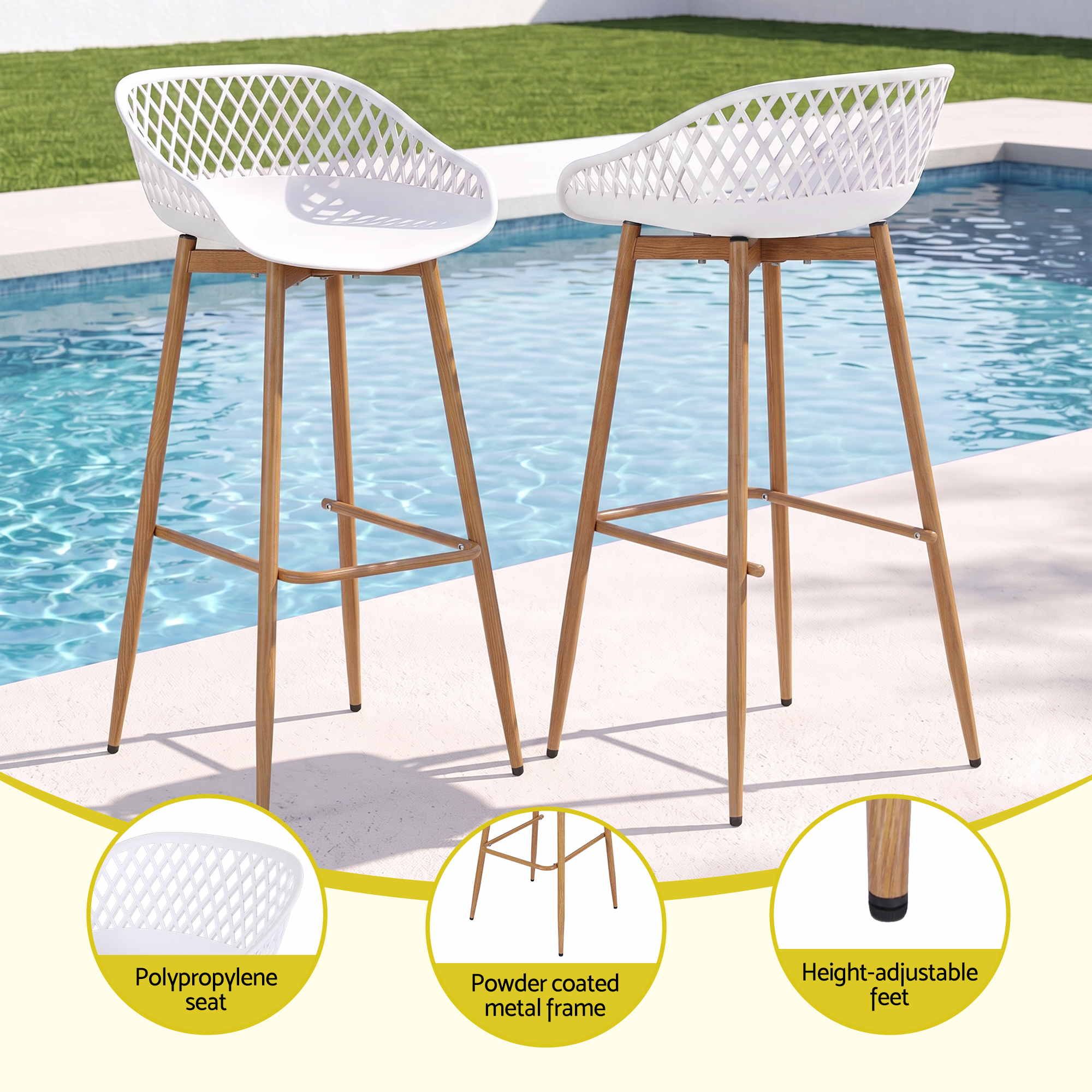 Gardeon 4-Piece Outdoor Bar Stools White – Sumo Deals Gardeon 4-Piece Outdoor Bar Stools Plastic Metal Dining Chair Balcony White Product Image