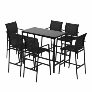 Gardeon 7Pcs Outdoor Bar Set Stools Dining Chairs Table Patio Steel Bistro Set Black Product Image