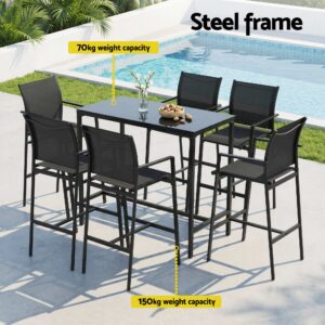 Gardeon 7Pcs Outdoor Bar Set Stools Dining Chairs Table Patio Steel Bistro Set Black Product Image