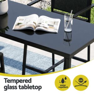 Gardeon 7Pcs Outdoor Bar Set Stools Dining Chairs Table Patio Steel Bistro Set Black Product Image