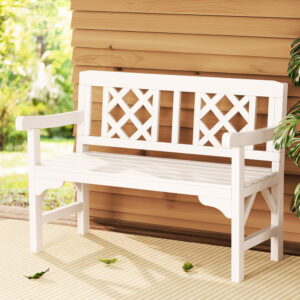 Gardeon Outdoor Garden Bench Wooden Chair 2 Seat Patio Furniture Lounge White product image