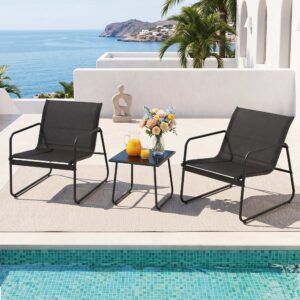 Gardeon Outdoor Bistro Set 3 Piece Patio Furniture Textilene Chairs Glass Table product image