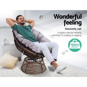 Gardeon Outdoor Lounge Setting Papasan Chair Wicker Table Garden Furniture Brown Product Image