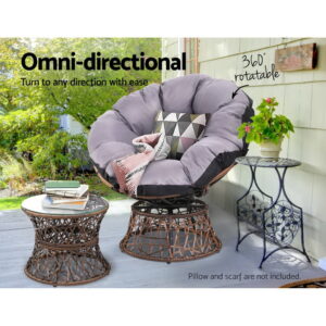 Gardeon Outdoor Lounge Setting Furniture Wicker Papasan Chairs Table Patio Brown Product Image