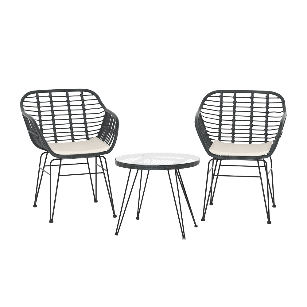 Gardeon 3Pc Outdoor Bistro Set | Grey Wicker Lounge – Sumo Deals Gardeon 3Pc Outdoor Furniture Bistro Set Lounge Setting Table Chairs Cushion Patio Grey Product Image