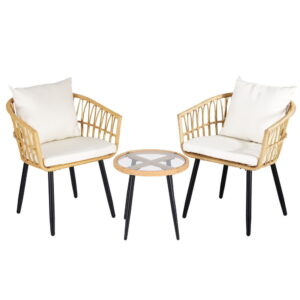 Gardeon 3PC Outdoor Bistro Set Patio Furniture Lounge Setting Table and Chairs Natural product image