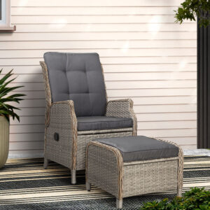 Gardeon Recliner Chair Sun lounge Wicker Lounger Outdoor Furniture Patio Adjustable Grey product image