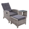 Gardeon 3PC Recliner Chairs Table Sun lounge Wicker Outdoor Furniture Adjustable Grey product image