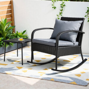 Gardeon 2PC Rocking Chair Table Wicker Outdoor Furniture Patio Lounge Setting product image