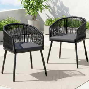 Gardeon 2PC Outdoor Dining Chairs Wicker Chair Patio Furniture Garden Steel Black product image