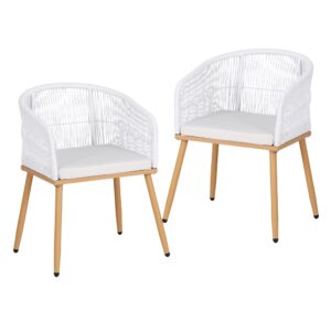 Gardeon 2Pc Outdoor Dining Chairs Wicker Chair Patio Furniture Garden Steel White Product Image