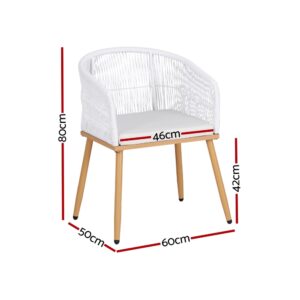 Gardeon 2Pc Outdoor Dining Chairs Wicker Chair Patio Furniture Garden Steel White Product Image