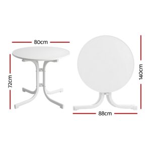 Gardeon Outdoor Side Table 80Cm Folding Steel Round Bistro Desk Cafe Patio Furniture White Product Image