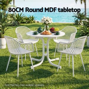 Gardeon Outdoor Side Table 80Cm Folding Steel Round Bistro Desk Cafe Patio Furniture White Product Image