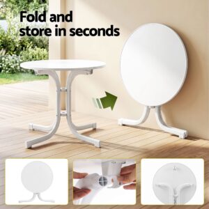 Gardeon Outdoor Side Table 80Cm Folding Steel Round Bistro Desk Cafe Patio Furniture White Product Image