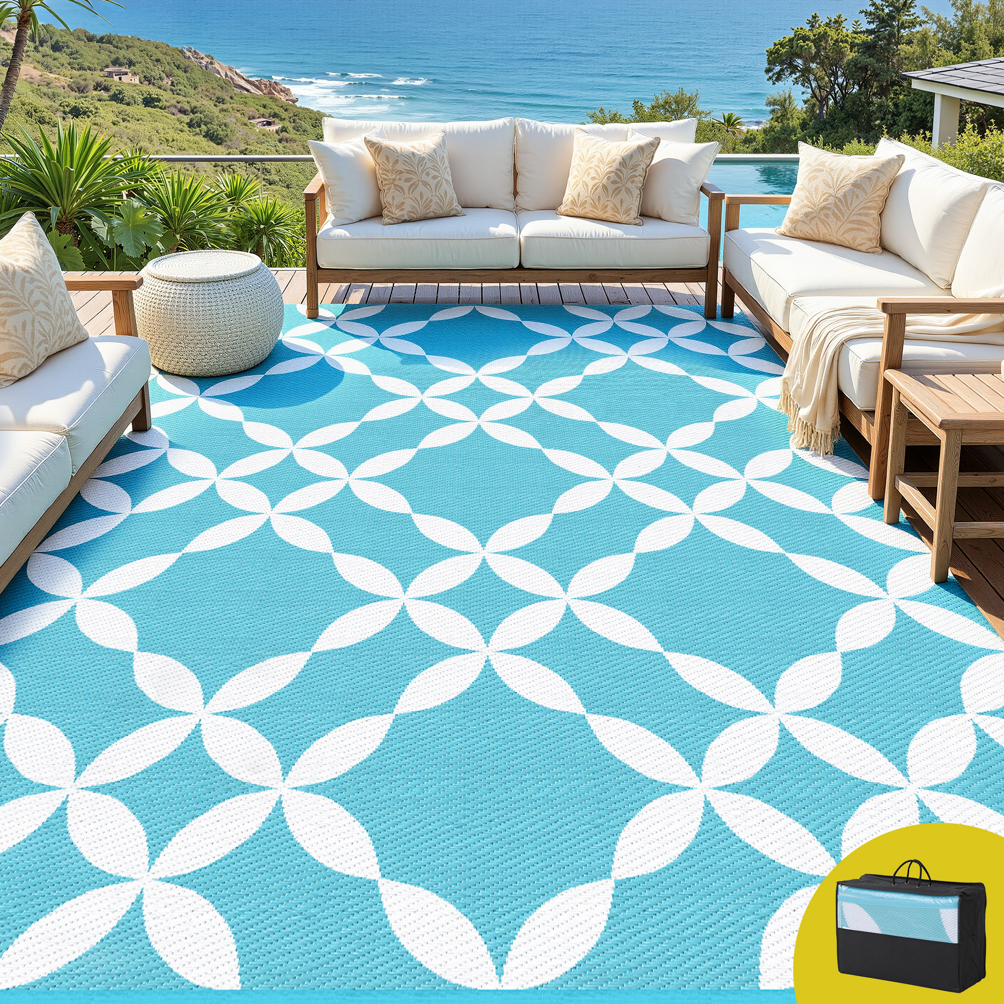 Gardeon Outdoor Rug 274X366Cm | Reversible Patio Mat – Sumo Deals Gardeon Outdoor Rugs 274X366Cm Large Carpet Reversible Area Mat Pp Dual-Sided Patio Rug Light Blue Product Image