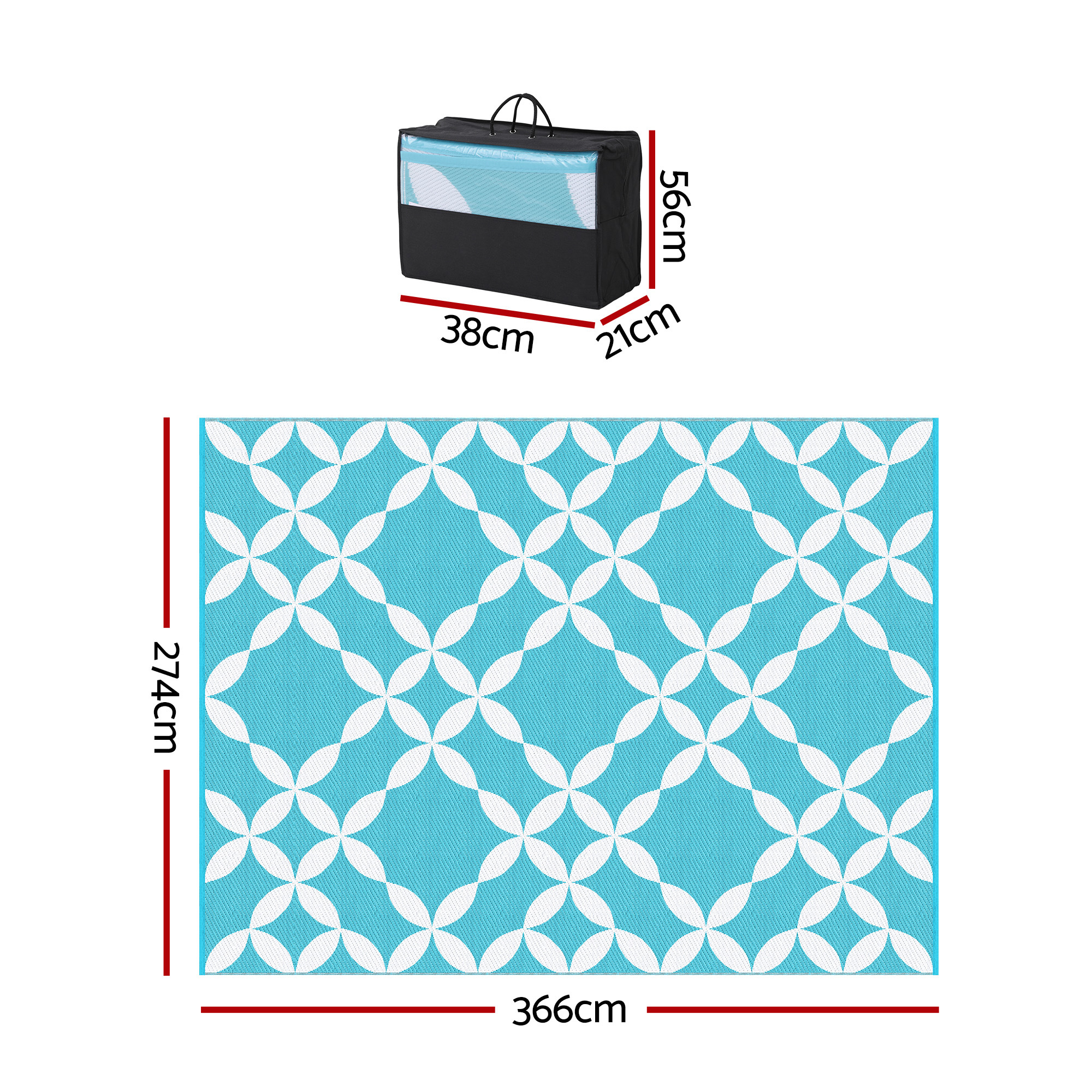 Gardeon Outdoor Rug 274X366Cm | Reversible Patio Mat – Sumo Deals Gardeon Outdoor Rugs 274X366Cm Large Carpet Reversible Area Mat Pp Dual-Sided Patio Rug Light Blue Product Image
