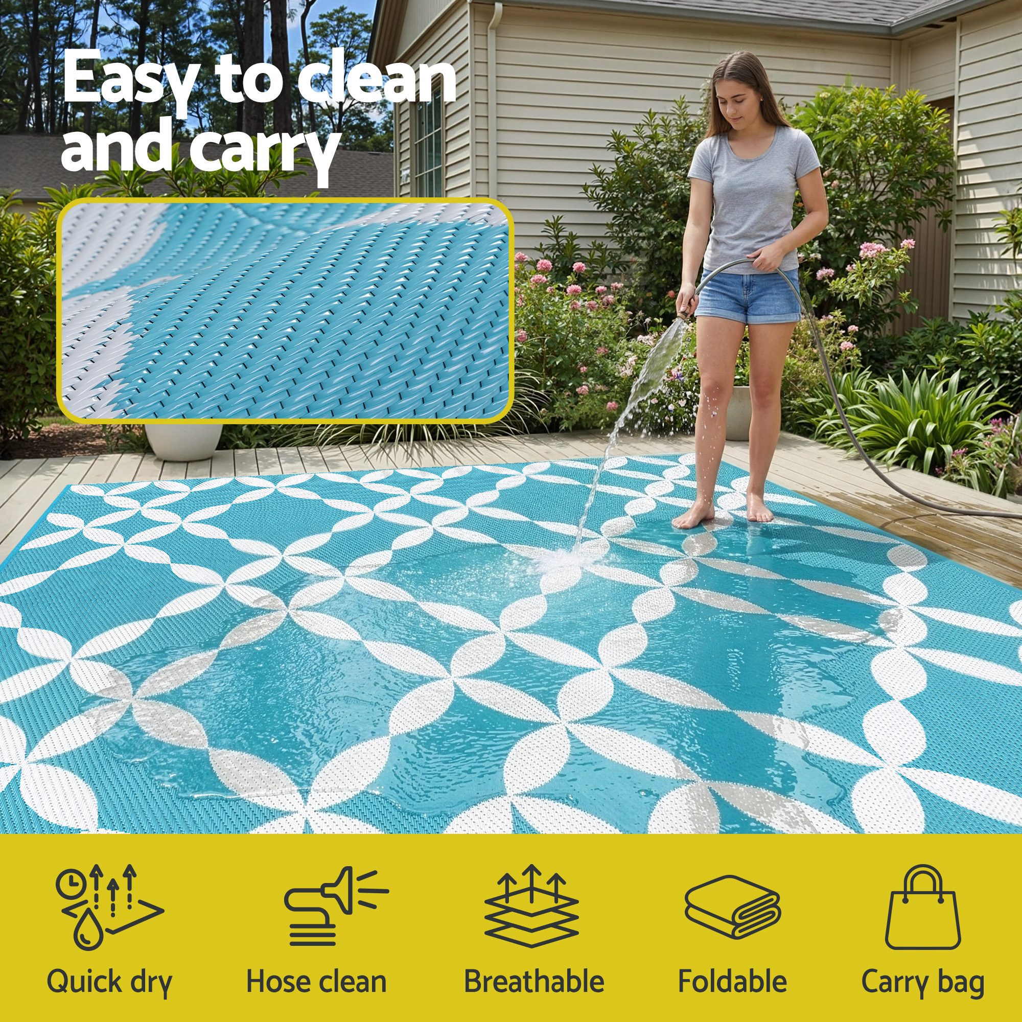 Gardeon Outdoor Rug 274X366Cm | Reversible Patio Mat – Sumo Deals Gardeon Outdoor Rugs 274X366Cm Large Carpet Reversible Area Mat Pp Dual-Sided Patio Rug Light Blue Product Image