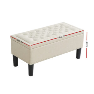 Artiss Storage Ottoman Blanket Box 96Cm Linen Taupe Product Image