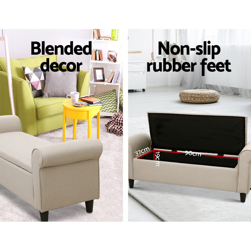 Artiss Storage Ottoman 125Cm | Linen Beige Blanket Box – Sumo Deals Artiss Storage Ottoman Blanket Box 125Cm Arm Linen Beige Product Image